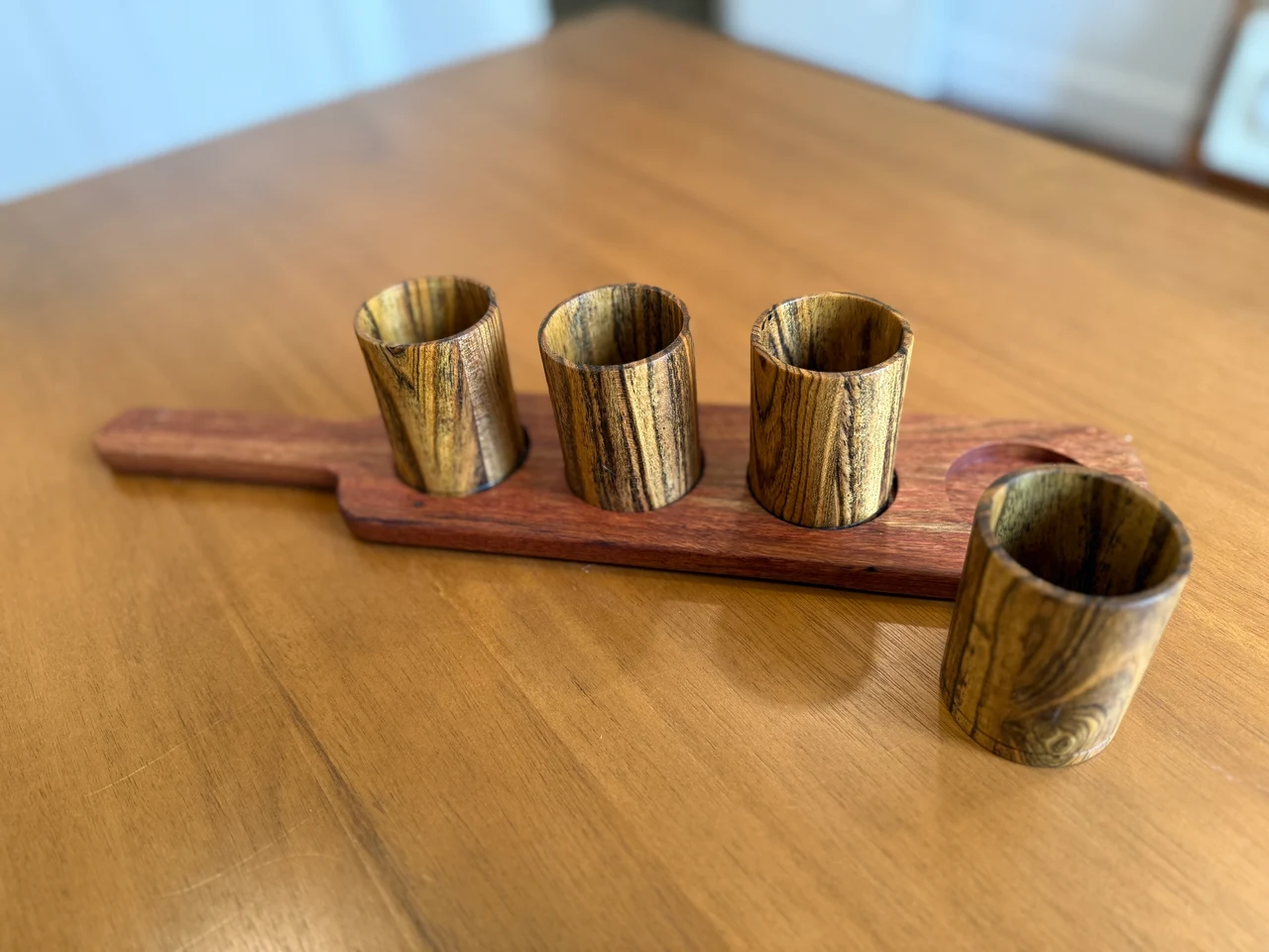 Shot glasses & serving paddle — Bocote | Rosewood