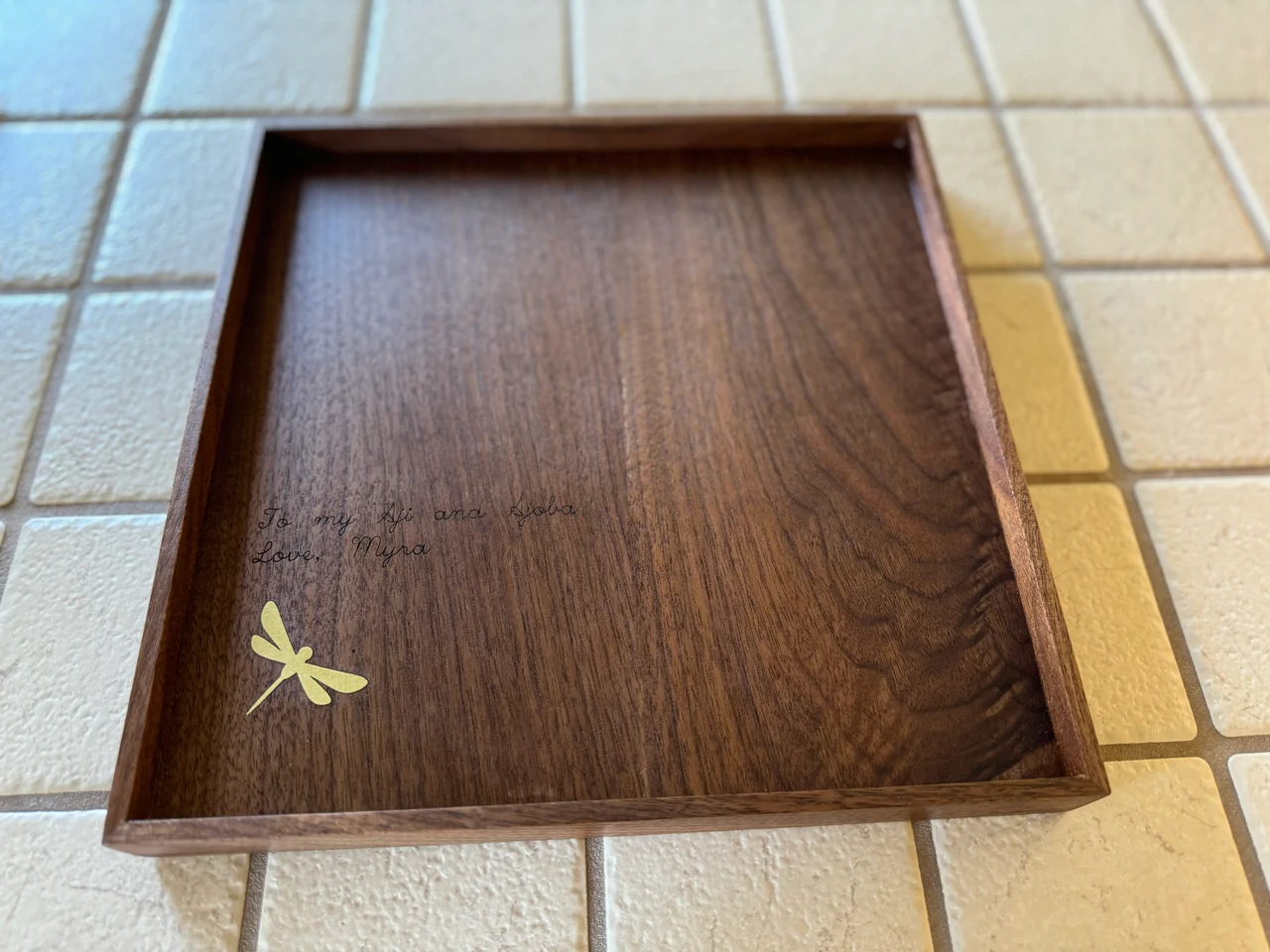 Dragonfly serving tray — Walnut | Brass