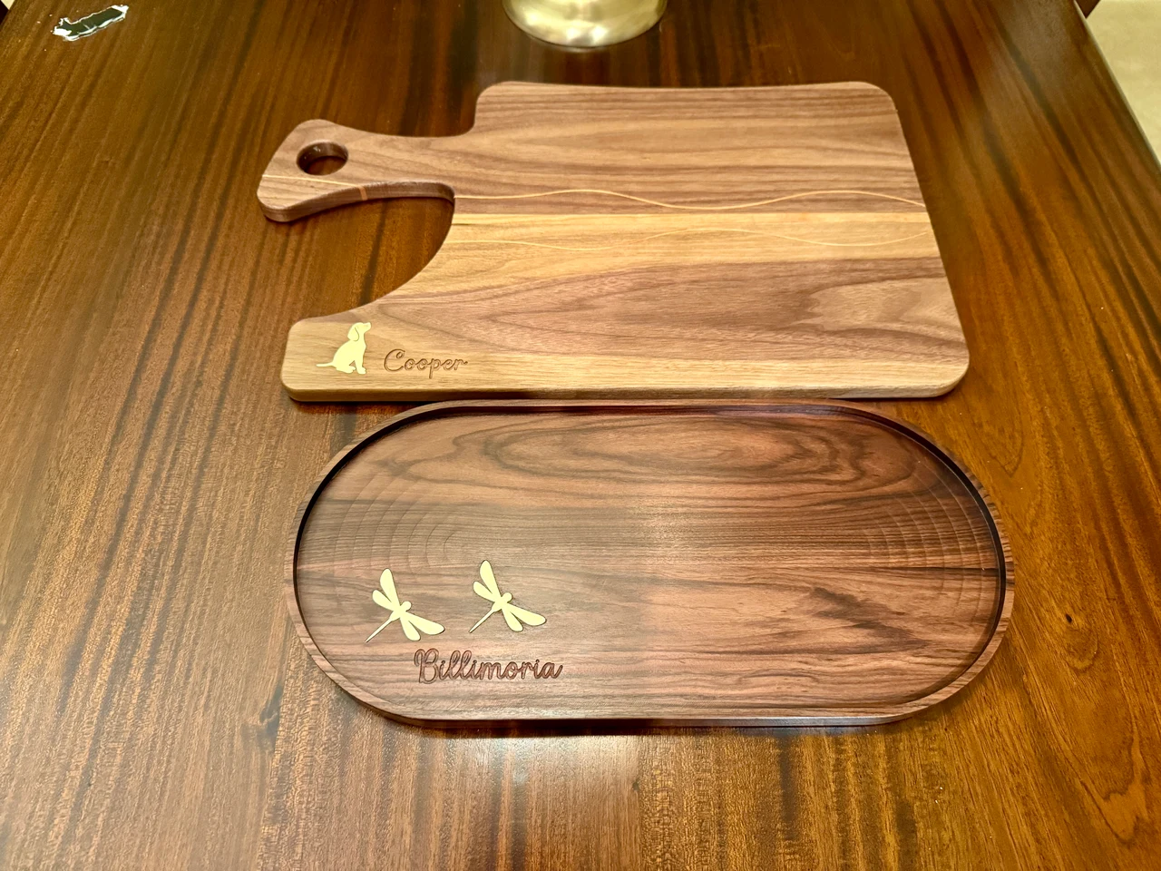 Brass-inlaid serving trays — Walnut | Brass